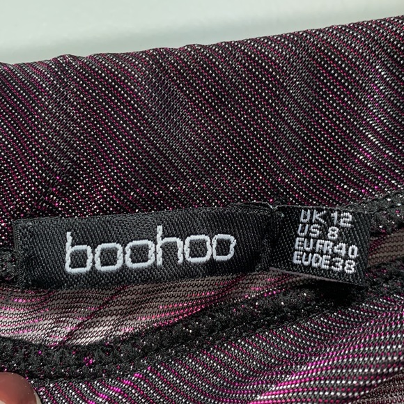 BOOHOO keira metallic mesh split high rise maxi skirt black purple size 8 - Picture 6 of 6